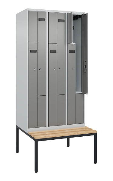 C+P Z-Spind Evolo PLUS, 6 Fächer, 2120x900x815mm, 7035/0004, Zylinderschloss, Material Sitzfläche Buche-Hartholz, Sitzbank, 0490537-306 S10040