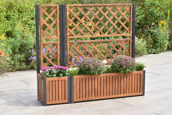 Merxx Rankgitter Set, 1 großer Planzkasten mit Rankgitter, 1 kleiner Planzkasten mit Rankgitter, Aluminium mit FSC Akazienholz, 51019-011