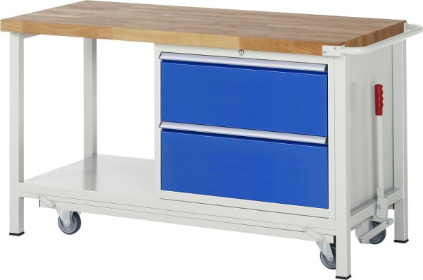 RAU Absenkbare Werkbank 8000 - Modell 8255, B1500 x T700 x H880 mm, Unterbau-Container rechts, B770 x T650 x H620 mm, 05-8255A6-157B4F.11