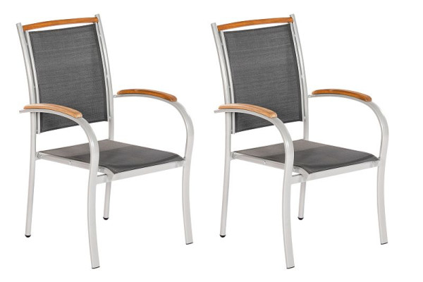 Merxx Siena Stapelsessel, 2er Set, schwarzes Textil, Aluminium mit Textilbespannung und FSC Akazienholz, 50510-219