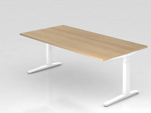 Hammerbacher Schreibtisch C-Fuß 200x100cm Eiche/Weiß, Alu-Kufe Weiß, Rechteckform, VXB2E/E/WW