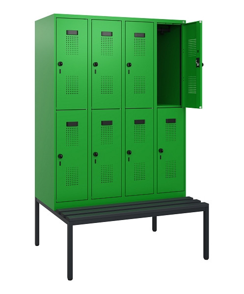 C+P Doppelstöckiger Spind Evolo PLUS, Bank, 8 Fächer, 1950x1200x815mm, 6037/6037, Drehriegel, Sitzfläche Kunststoff, Sitzbank, 0493505-40 S10133