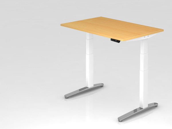 Hammerbacher Sitz-Steh-Schreibtisch elektrisch 120x80cm Buche/Weiß, poliert, Rechteckform, VXBHM12/6/WC