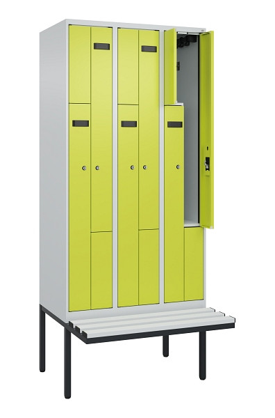 C+P Z-Spind Evolo PLUS, Bank, 6 Fächer, 2120x900x815mm, 7035/0024, Zylinderschloss, Material Sitzfläche Kunststoff, 0490437-306 S10096
