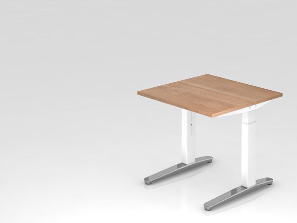 Hammerbacher Schreibtisch C-Fuß 80x80cm Nussbaum/Weiß, poliert, Rechteckform, VXB08/N/WC