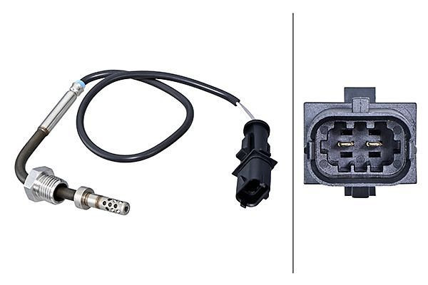HELLA Sensor, Abgastemperatur - 2-polig - geschraubt - Kabel: 320mm, 6PT 010 376-481