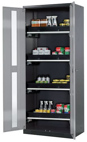 asecos Chemikalienschrank Systema-T CS-84G, Korpus anthrazit, Flügeltüren silber, 4 Tablarauszüge, 208934
