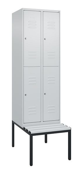 C+P Doppelstöckiger Spind Classic PLUS, 2 Abteile, 2120x600x815mm, 7035/7035, Zylinderschlösser, mit untergebauter Sitzbank, 0803507-20 S10024