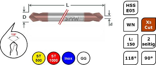 SPPW Duo-Mag HSS-E05+X5Cut 90° WN L: 150 - Ø8,0x2,5, 1249270800