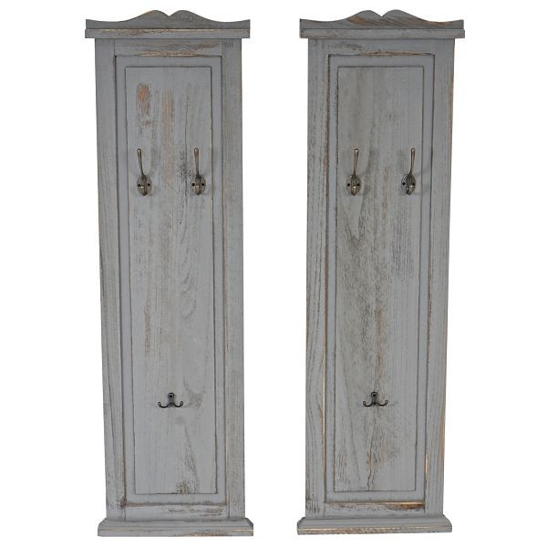 Mendler 2er-Set Garderobe T33, Wandgarderobe Garderobenpaneel, Wandhaken Holz 109x28x4cm, grau shabby, 33040