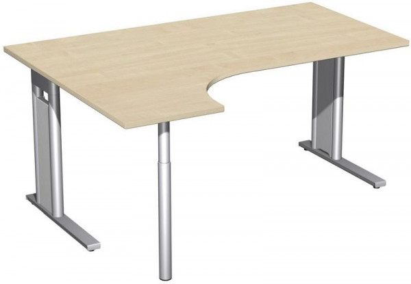 geramöbel PC-Schreibtisch links starr, C Fuß Blende optional, 1600x1200x720, Ahorn/Silber, N-648308-AS