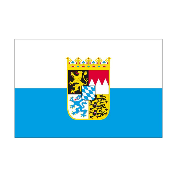 Stein HGS Landesflagge Bayern (Streifen weiß/blau mit Wappen), 200x335cm, mit Seil und Schlaufe, FlagTop 110 g/m², für Fahnenmasten ab 8m ohne Hohlsaum, 26140