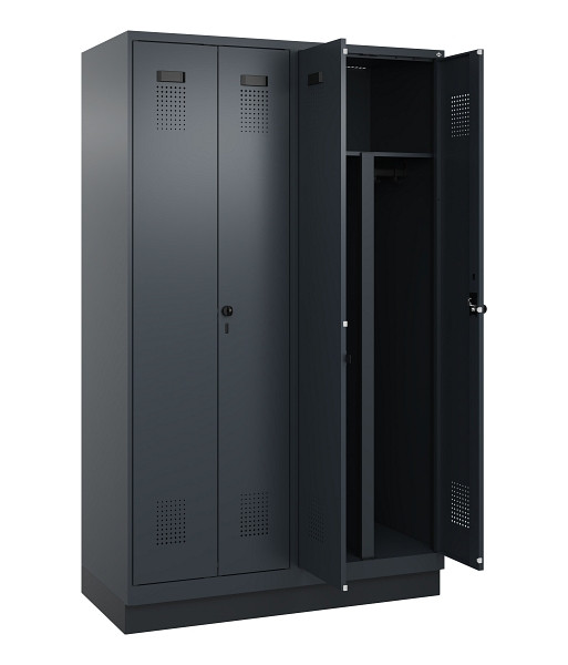 C+P PSA Schwarz-Weiß-Spind Evolo PLUS, mit Sockel, 4 Abteile, 1950x1200x500mm, 7016, RAL 7016 Anthrazitgrau, Drehriegel, 049022-40P S10016