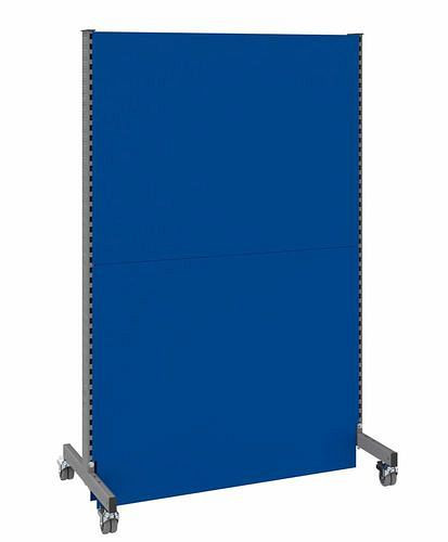 DENIOS Mobile Akustik Trennwand, Grundfeld, B 1250, H 2000 mm, Akustik-Lochblech einseitig, grau/blau, 293101
