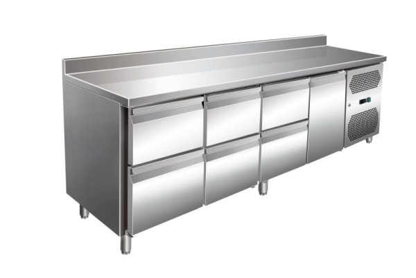 A&S Polarny VIP Kühltisch mit 3x 2 Schubladen und 1 Tür und Aufkantung -2 bis +8°C, 2.230x700x960 mm, KT4C6A-VIP