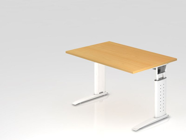 Hammerbacher Schreibtisch C-Fuß 120x80cm Buche/Weiß, Arbeitshöhe 68-86 cm einstellbar, VUS12/6/W