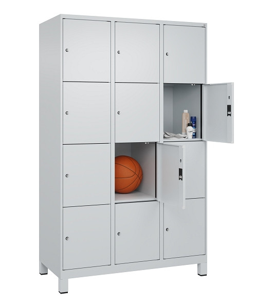C+P Schließfachschrank Evolo PLUS, mit Füßen, 12 Fächer, 1950x1200x500mm, 7035/7035 Lichtgrau, Abteile 3, Abteilbreite 400 mm, 049010-324 S10013