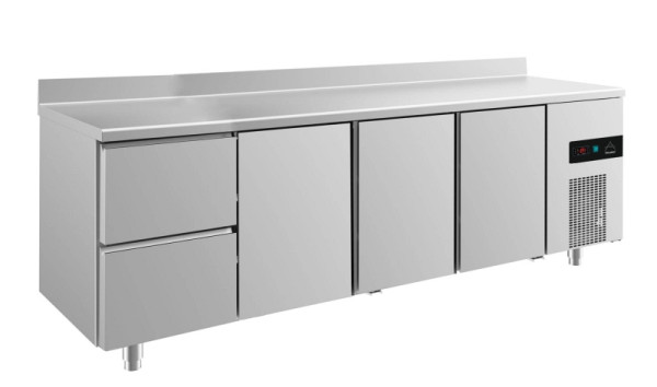 A&S Polarny Kühltisch -2 bis +8°C mit 3x Türen und 1x zwei Schubladen links, 2330 x 700 x 850 mm, mit Aufkantung, KT4ZTTTA