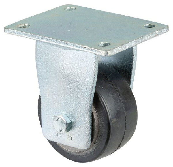 BS Rollen Schwerlastrolle, Bockrolle, Rad-Breite 50 mm, Rad-Ø 100 mm, Tragfähigkeit 210 kg, Elastik-Reifen schwarz, Guss, Kugellager, RR110.B81.101