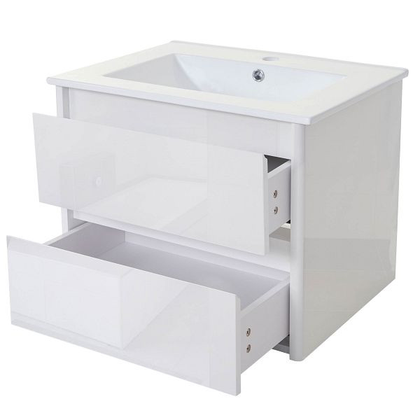 Mendler Waschbecken + Unterschrank HWC-B19, Waschbecken Waschtisch Badezimmer, hochglanz 50x60cm, weiß, 57615+57614