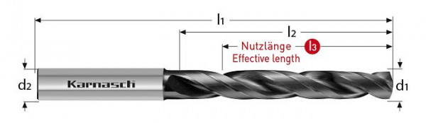 Karnasch VHM-Hochleistungsbohrer H7/4 Fasen d= 3,0 / L3= 23 HA ohne IK XFN-2, 2204190300023