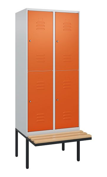 C+P Doppelstöckiger Spind Classic PLUS, 2 Abteile, 2120x800x815mm, 7035/2004, Zylinderschlösser, Buche-Sitzleisten, Sitzfläche, 0803407-22 S10182