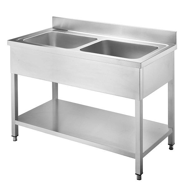 Vaiotec TOPLINE Spültisch 600 / 2 Becken, 40 mm starke Arbeitsplatte, 120x60x85 cm, 10439