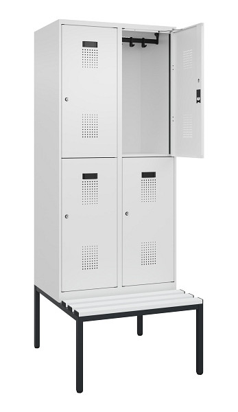 C+P Doppelstock-Spind Evolo PLUS, Bank, 4 Fächer, 2120x800x815mm, 9016/9016, Zylinderschloss, Sitzfläche Kunststoff, Sitzbank, 0493507-22 S10134