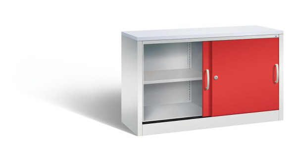 C+P Sideboard mit Schiebetüren Acurado, H720xB1200xT400mm, Farbe: Lichtgrau / feuerrot, Bügelgriff, 2 OH, 5723-00 S10370