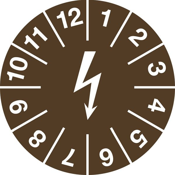 Moedel Prüfplakette für elektrische Einrichtungen, Dokumentenfolie, braun, Ø 15 mm, VE: 10 Stück/Bogen, 54577