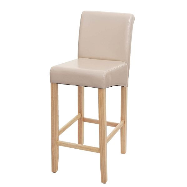 Mendler Barhocker HWC-C33, Barstuhl Tresenhocker, Holz, creme, helle Beine, Kunstleder, 74526