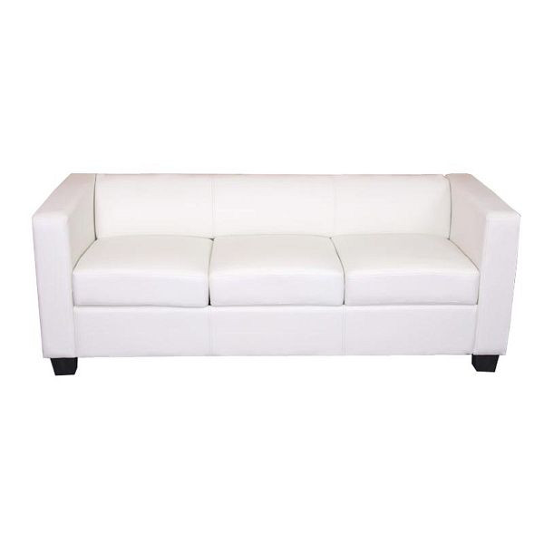 Mendler 3er Sofa Couch Loungesofa Lille, Kunstleder, weiß, 17383+17384+17385