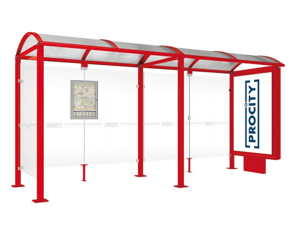 Procity Wartehalle Vierkantrohr - 1 Leuchtkasten Auf Mittelfuß & 1 Seitenverkleidung, Farbe RAL 3020, 529359.3020