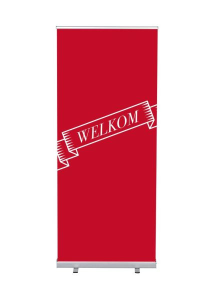 Showdown Displays Roll-Banner Budget 85 Komplettset Willkommen Rot Niederländisch, RBB085LSFI399