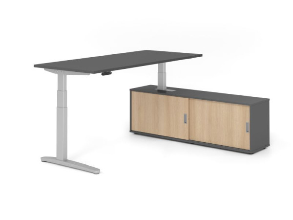 Hammerbacher Schreibtisch XBHM19, 180x80cm, Platte: Graphit, 25mm dick, C-Fuß Gestell Silber, Höhe: 65 - 129 cm, Ahorn, SB/G/S/G/E, VXBHM19SB/G/S/G/E