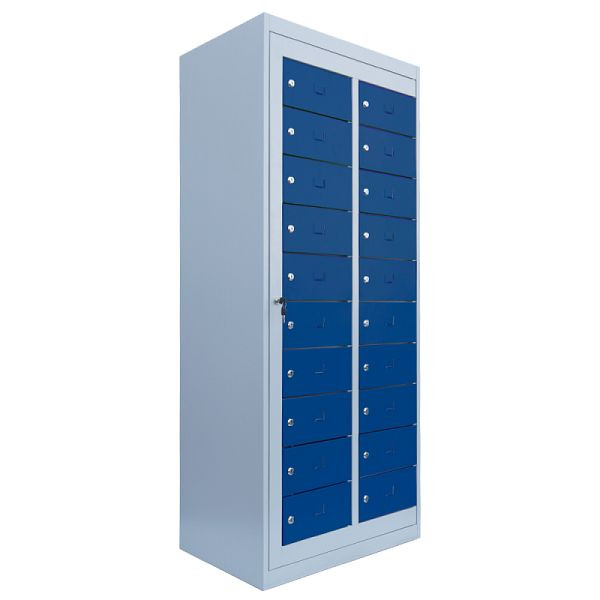 Lüllmann Verteilerschrank, 2 Abteile, 20 Fächer, 1800 x 740 x 500 mm, lichtgrau/enzianblau, 526301