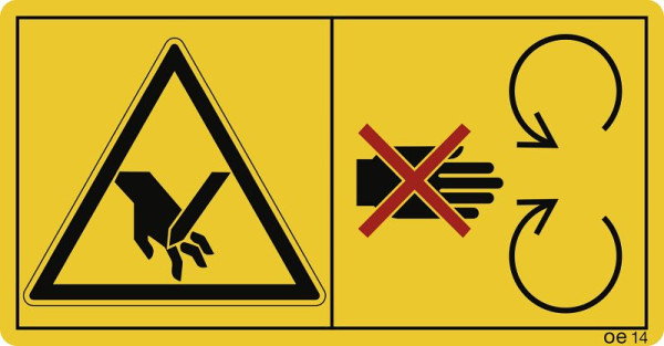 Moedel Während des Betriebes Schutzeinrichtungen..., Folie, 68x35mm, VE: 10 Stück/Bogen, 69543