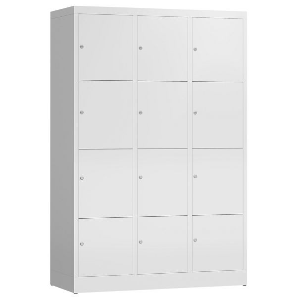 Lüllmann ClassiX Schließfachschrank, 3 Abteile à 4 Fächer, 1800 x 1185 x 500 mm, signalweiß, X-523437