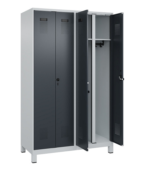 C+P Schwarz-Weiß-Spind Evolo PLUS, mit Füßen, 4 Abteile, 1950x1200x500mm, 7035/7016 Anthrazitgrau, Abteile 4, Abteilbreite 300 mm, 049012-40 S10012