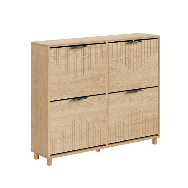 SoBuy Schuhschrank in Light Oak mit 8 Stauraumplätzen, mit Klapptüren und Griffen, aus Spanplatte und MDF, 100×24×83 cm, Tragkraft 36 kg, FSR214-N