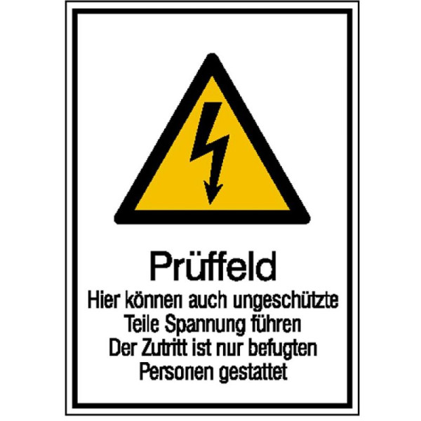 Stein HGS Elektrokennzeichnung/Kombischild mit Warnzeichen und Zusatztext, Prüffeld, 262 x 371 mm / Kunststoff, witterungsbeständig, 43.1340