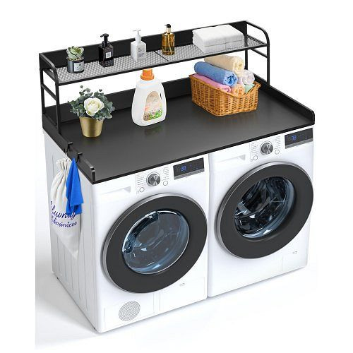 VEVOR Waschmaschinen-Arbeitsplatte mit 2-stufigem Regal, 1370x700x419 mm, Anti-Rutsch, wasserabweisend, schwarz, XYTM54INCHHSDRLVGV0