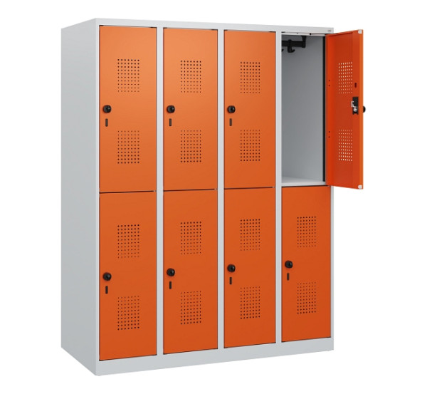 C+P Doppelstöckiger Spind Evolo PLUS, 8 Fächer, 1530x1200x500mm, 7035/2004, Drehriegel, 0493005-40 S10002