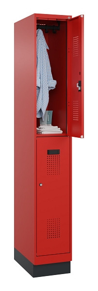 C+P Doppelstöckiger Spind Evolo PLUS, mit Sockel, 2 Fächer, 1950x300x500mm, 3020, Zylinderschloss, 049320-10 S10052