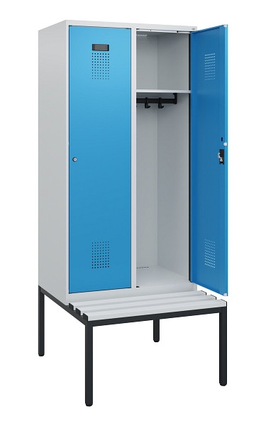 C+P Spind Evolo PLUS, 2 Abteile, 1950x800x815mm, 7035/5012, Zylinderschloss, Material Sitzfläche Kunststoff, Sitzbank, 0490505-22 S10088