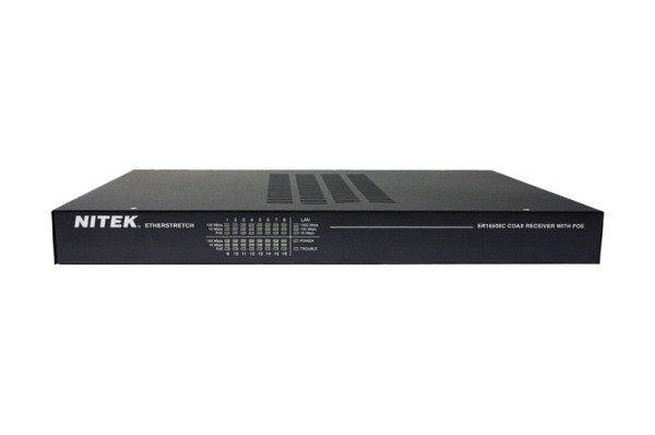 Nitek Ethernet, PoE Extender, Koax, 16 Ports, Gigabit, PoE+, Erweiterung um 500m, ER16500C