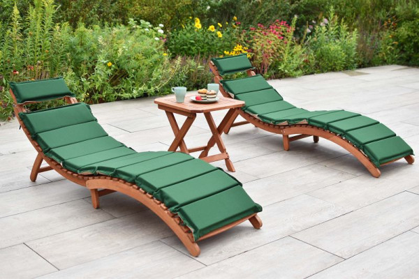 Merxx Set Ipanema Liege 5-teilig, faltbar, 2 Liegen inkl. grün/beigen Wendekissen, 1 Hocker, 50 x 50 cm, FSC Eukalyptusholz, 50104-100