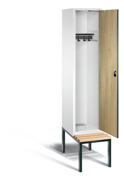C+P Garderobenschrank Evolo, H2090xB420xT815mm, Farbe: Verkehrsweiß / Dekor Eiche Sereno, 48050-12 S10085