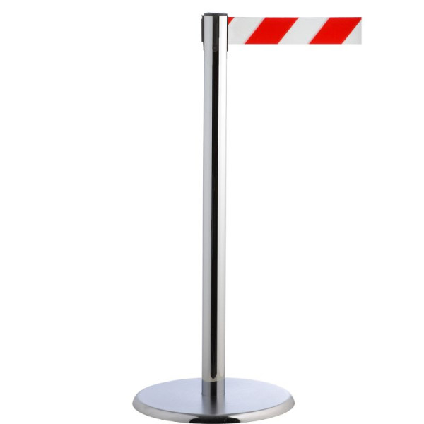 Stein HGS Personenleitsystem -P-LINE Future-, Metall/ verchromt, rot/weiß diagonal (schraffiert), mit Sicherheitsverschluss (selbstlösend), Gurtlänge: 2,3 m, 12797-1303