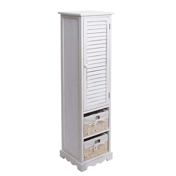 Mendler Badezimmerkommode HWC-H20, Badezimmer Schrank Badschrank Badregal, 120x27x29cm Massiv-Holz, shabby weiß, 72675